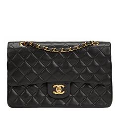 1990s Chanel Black Quilted Lambskin Vintage Medium Classic Double Flap Bag