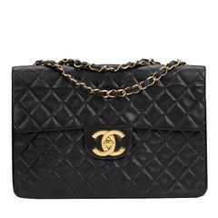 1990s Chanel Black Quilted Lambskin Vintage Maxi Jumbo XL Flap Bag