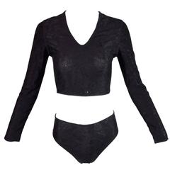 NWT 1990's Dolce & Gabbana Floral Brocade Black Crop Top & High Panties Set 7