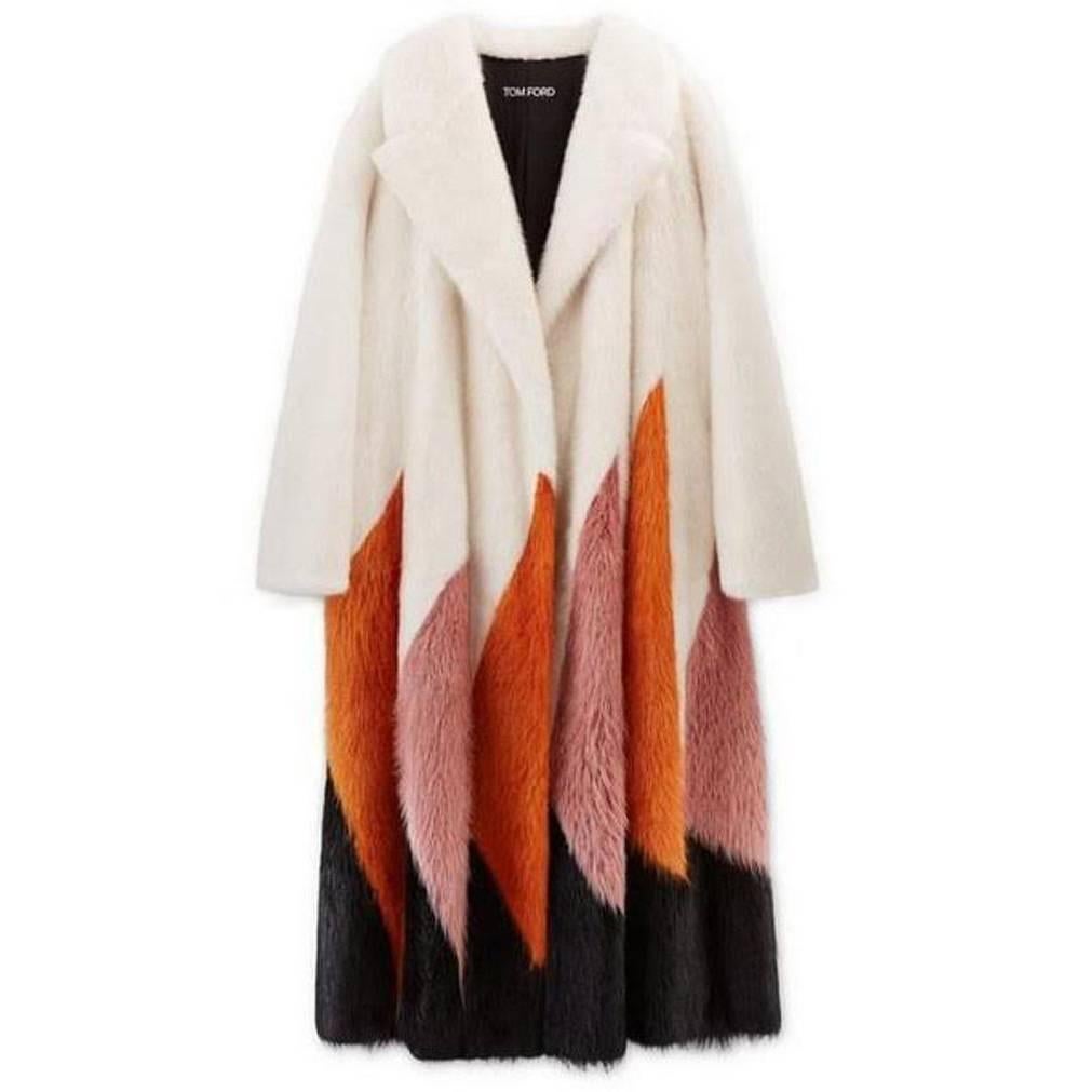 New Tom Ford F/W 2016 Collection Mink Long Fur Coat White Orange Pink Black It M For Sale