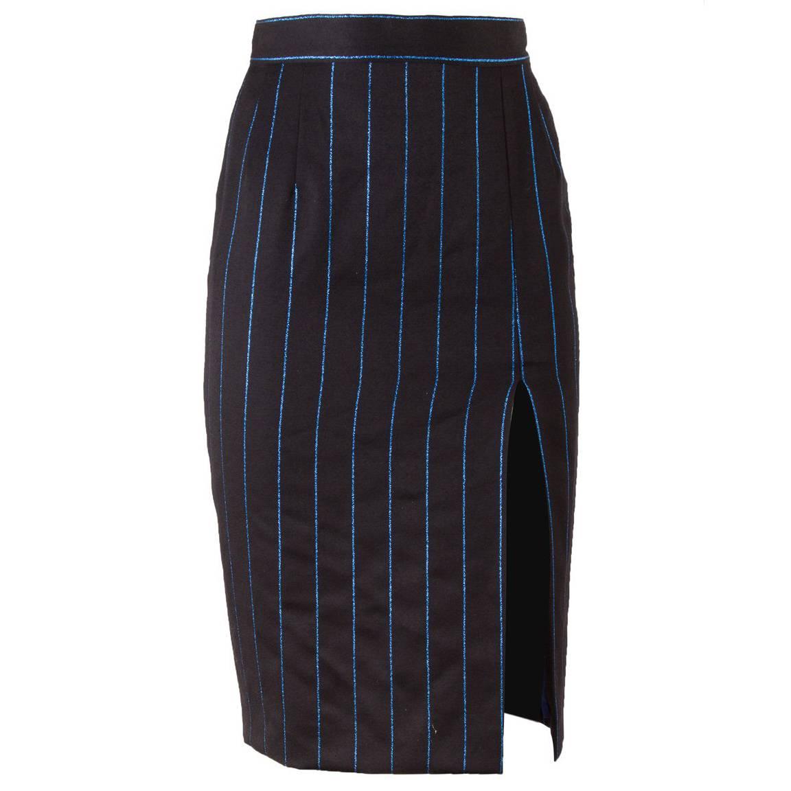 Chantal Thomass 1980's NWT Black Pinstripe Pencil Skirt For Sale