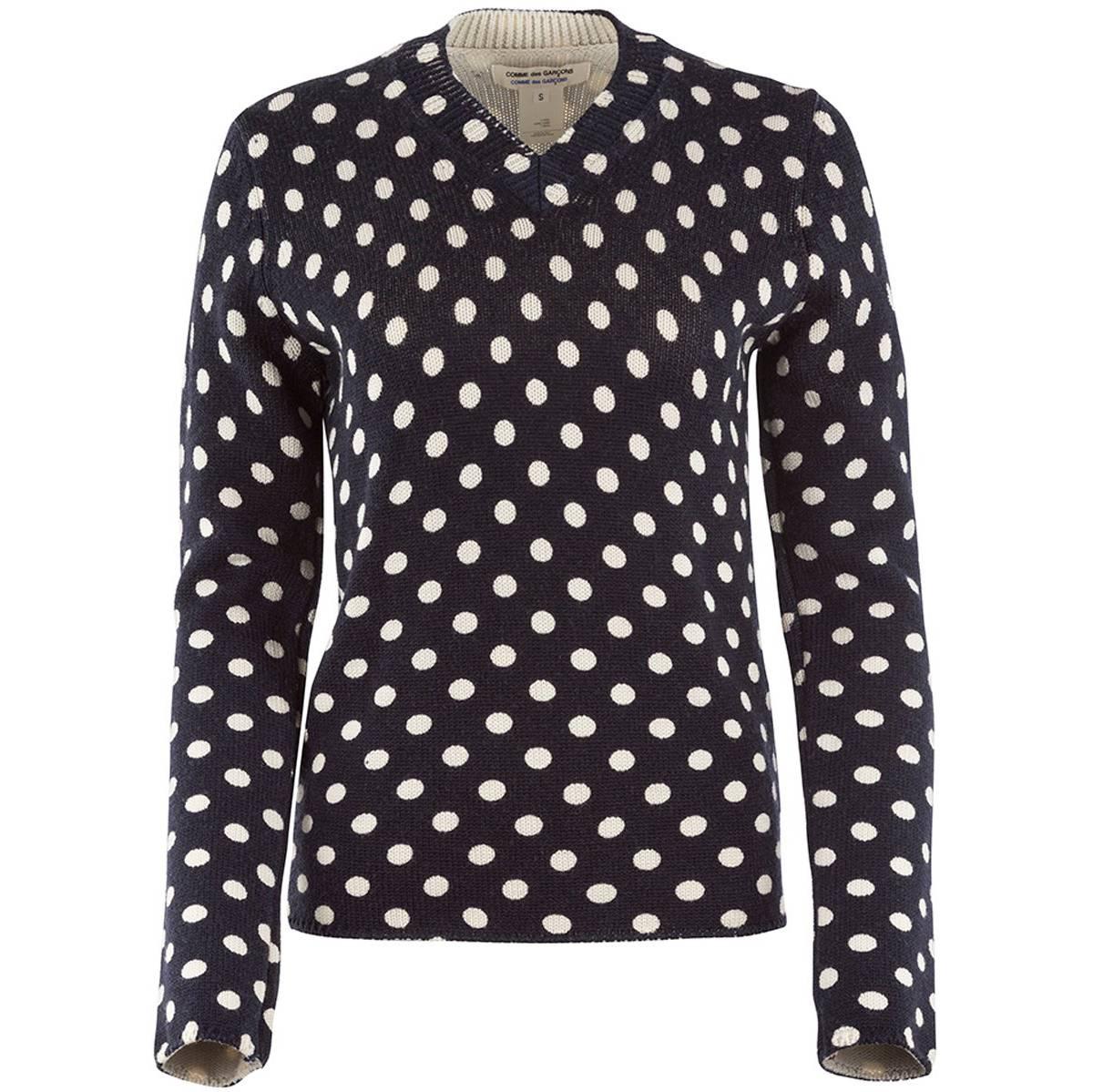 20th Century NWT Comme Des Garçons Navy and White Polkadot Sweater For Sale