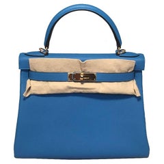 NEW Hermes 28cm Zanzibar Blue Togo Leather Kelly Bag-STUNNING