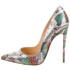 Christian Louboutin New Sold Out Python Snakeskin Silver Heels Pumps in Box