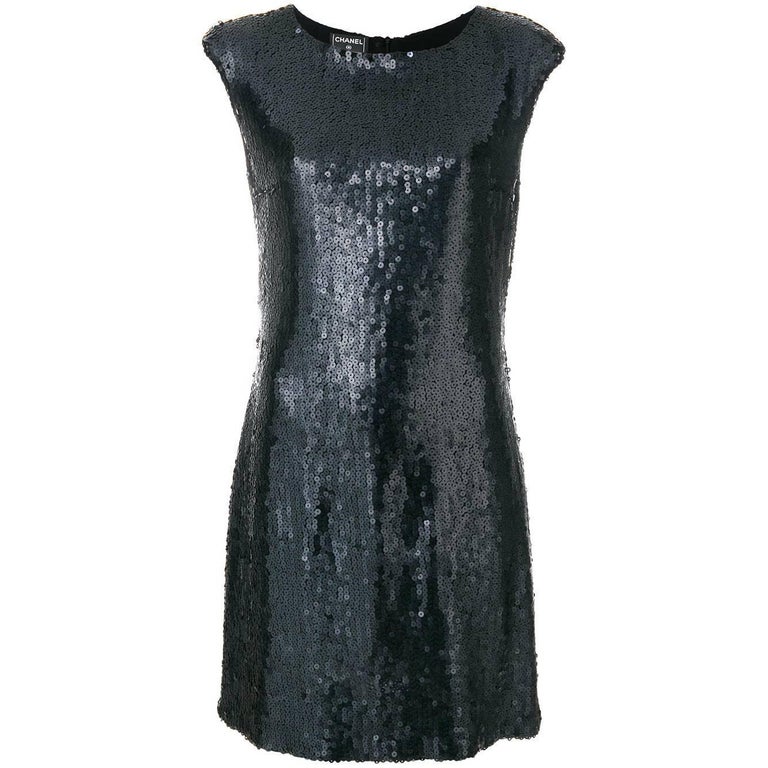 Vintage Chanel Black Sequin Dress For Sale