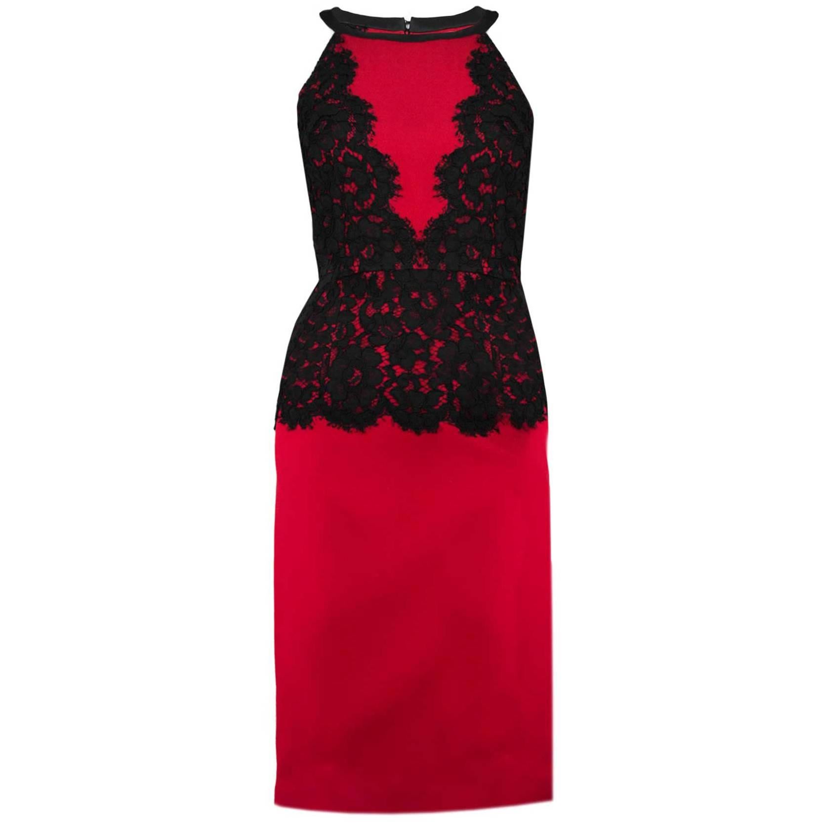 Michael Kors Collection Red & Black Lace Cocktail Dress sz US2