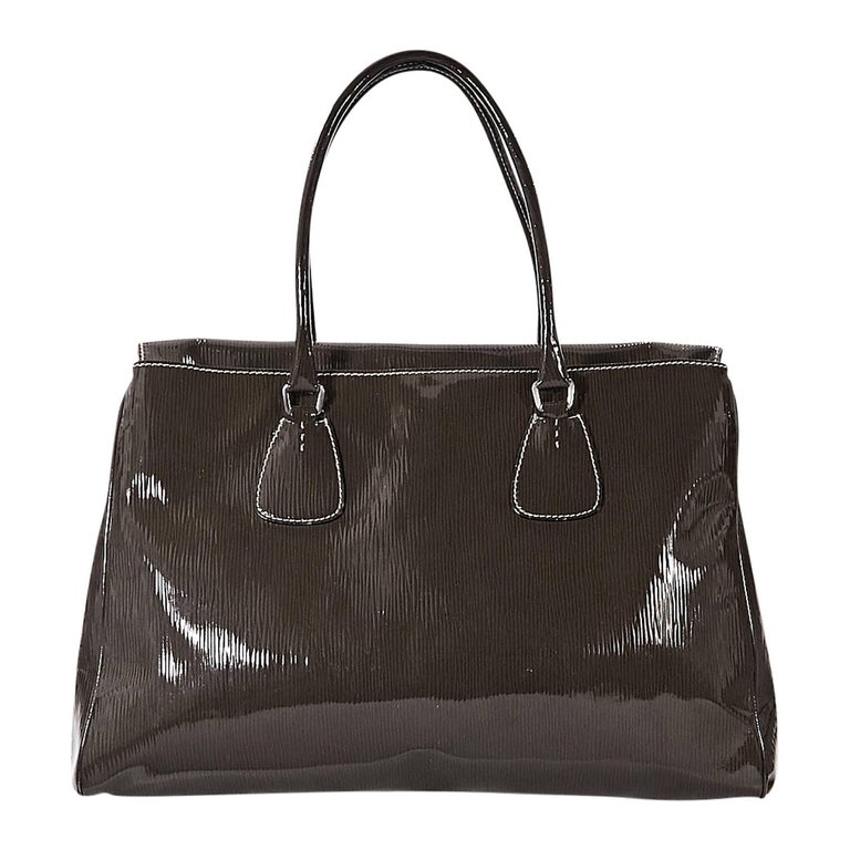 Olive Prada Patent Leather Tote Bag For Sale at 1stDibs