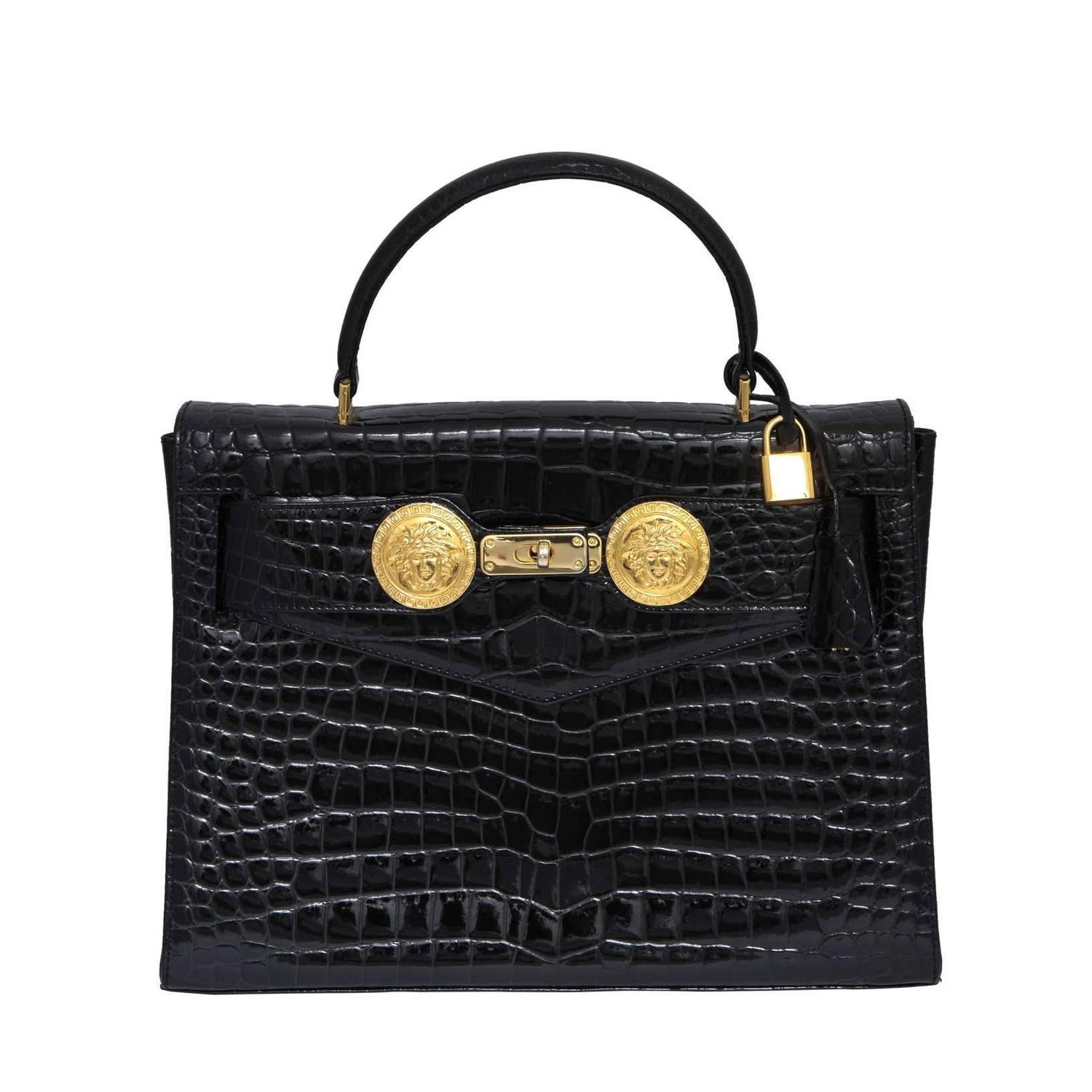 Gianni Versace Croc Embossed Couture Bag With Medusas For At Gianni Versace Croc Embossed Couture Bag With Medusas For At 1stdibs