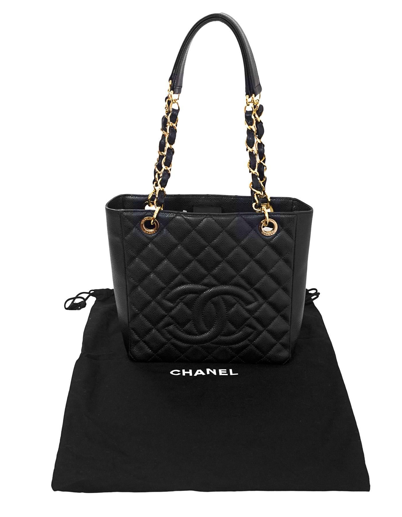 Chanel Black Caviar Leather PST Petite Shopper Tote Bag GHW 5
