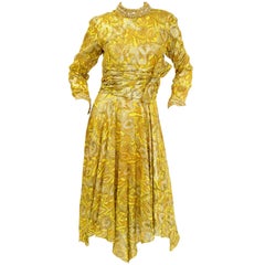 1960s Metallic Mod Dress w/ Rouching & Rhinestone Details