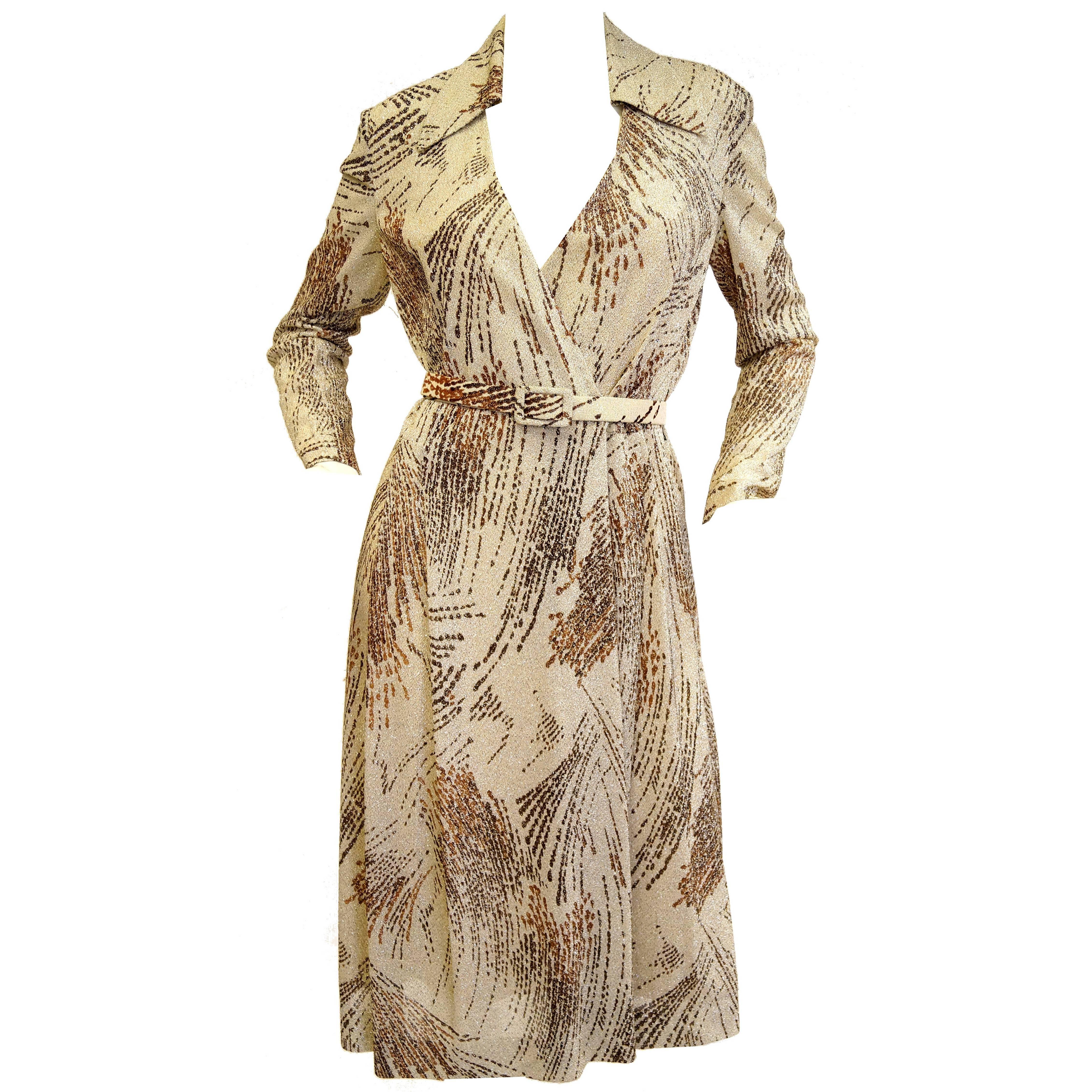 1970s Adele Simpson Metallic Star Trail Dress For Sale