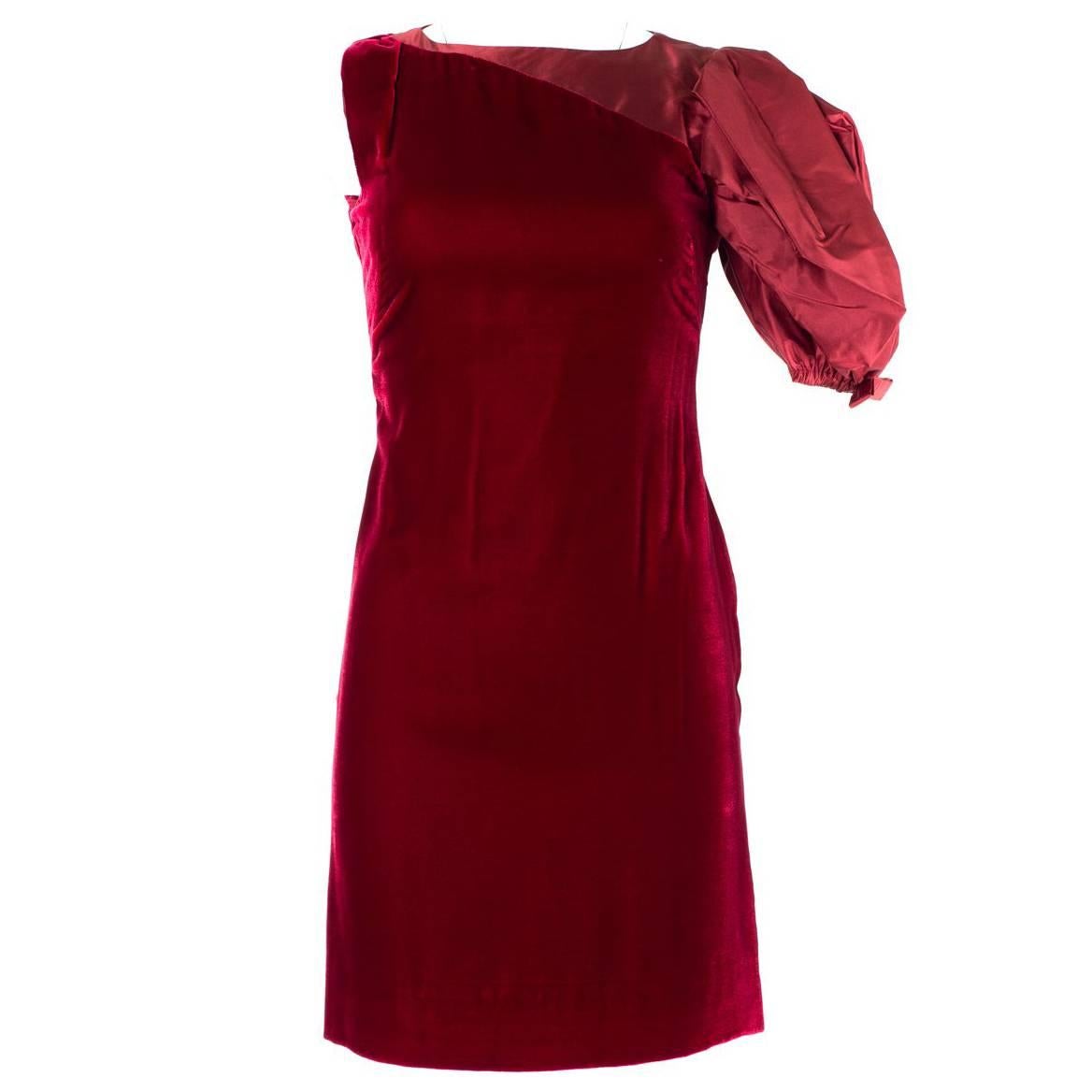 Valentino Women's Red Velvet Bodycon Dress  For Sale