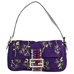 Purple Fendi Suede & Python Baguette Bag
