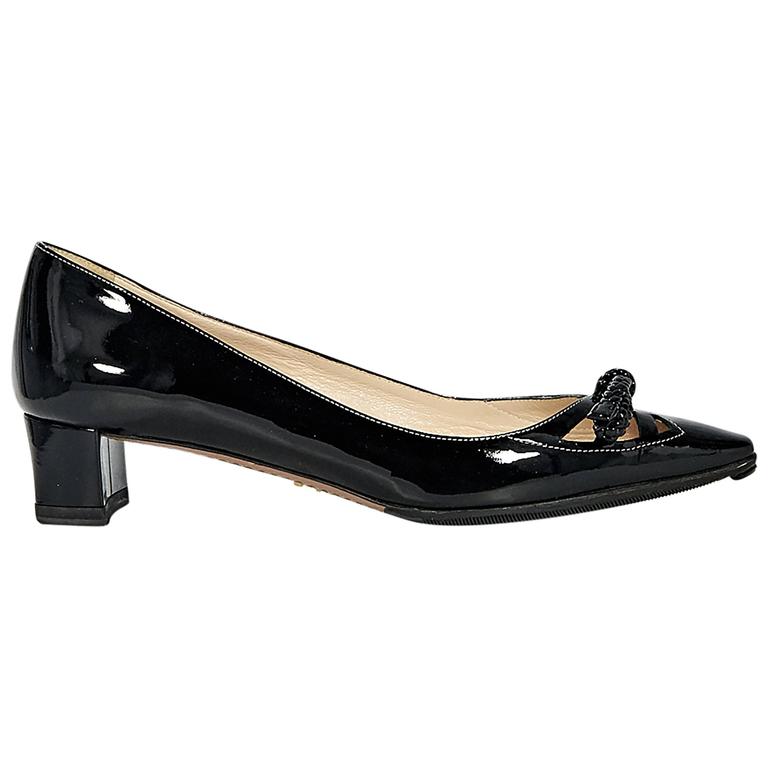 Black Prada Patent Leather Kitten Heels For Sale at 1stdibs