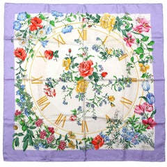 Gucci Purple Silk Floral Clock Scarf 10