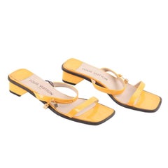 LOUIS VUITTON Yellow Patent Leather FLAT SANDALS Shoes SZ 38 8