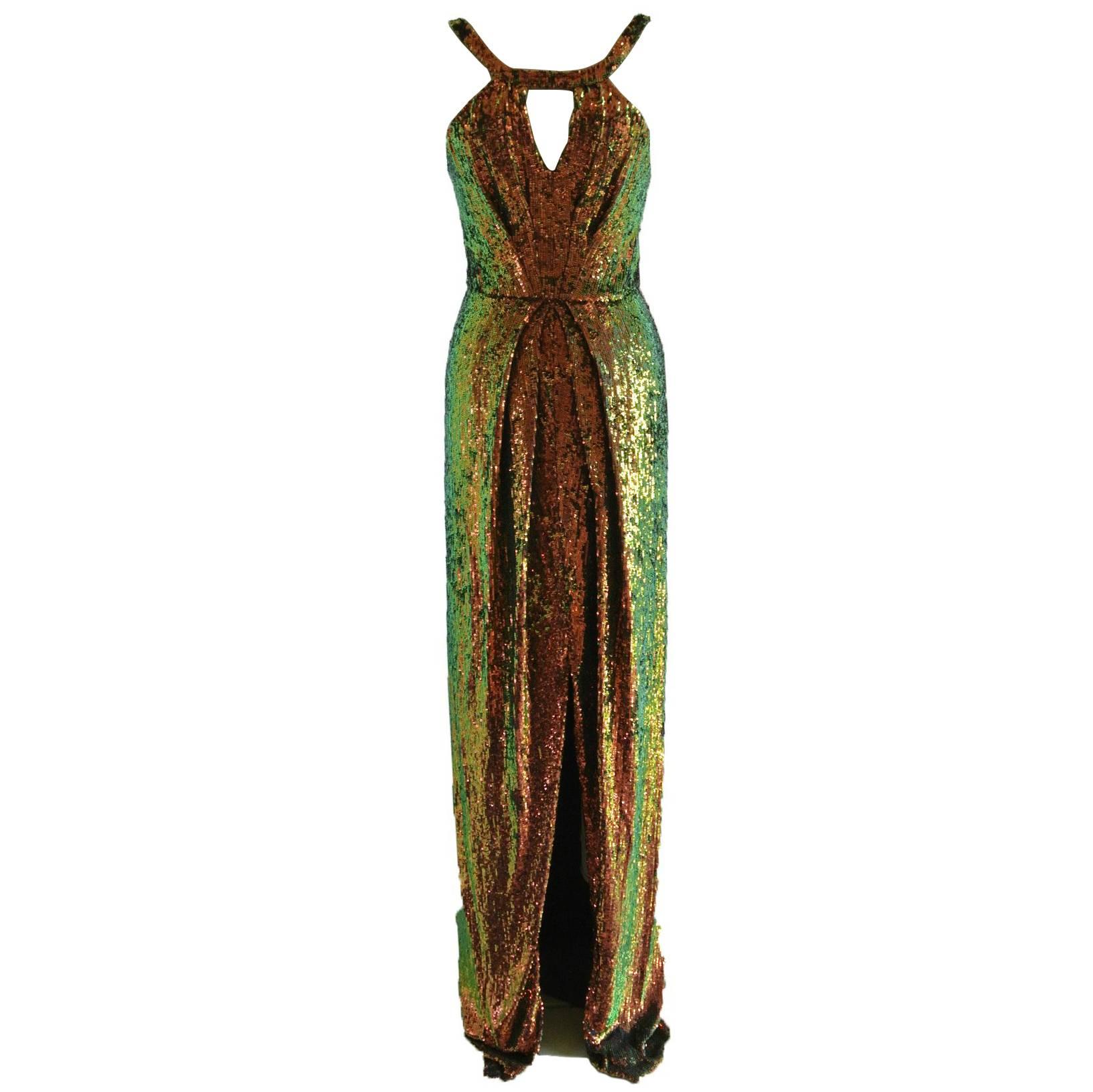 Long Sequin Dress with Detachable Cape For Sale