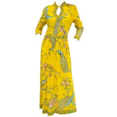 Fantastic 1960s Maurice Yellow Asian Print Jersey Dress 11