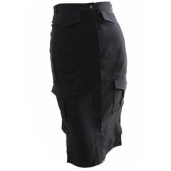 New Celine Paris Black Silk Skirt Button Front Flap Pockets 22D10 Sz 38