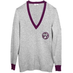 ​Chanel Grey Cashmere Prep-School Sweater sz L 10