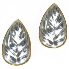 Vintage Lalique Carved Crystal Ear Clips