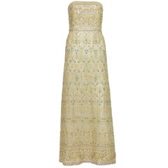 Oscar de la Renta S/S 2003 Fully Beaded Dazzling Champagne Gown US 4 6
