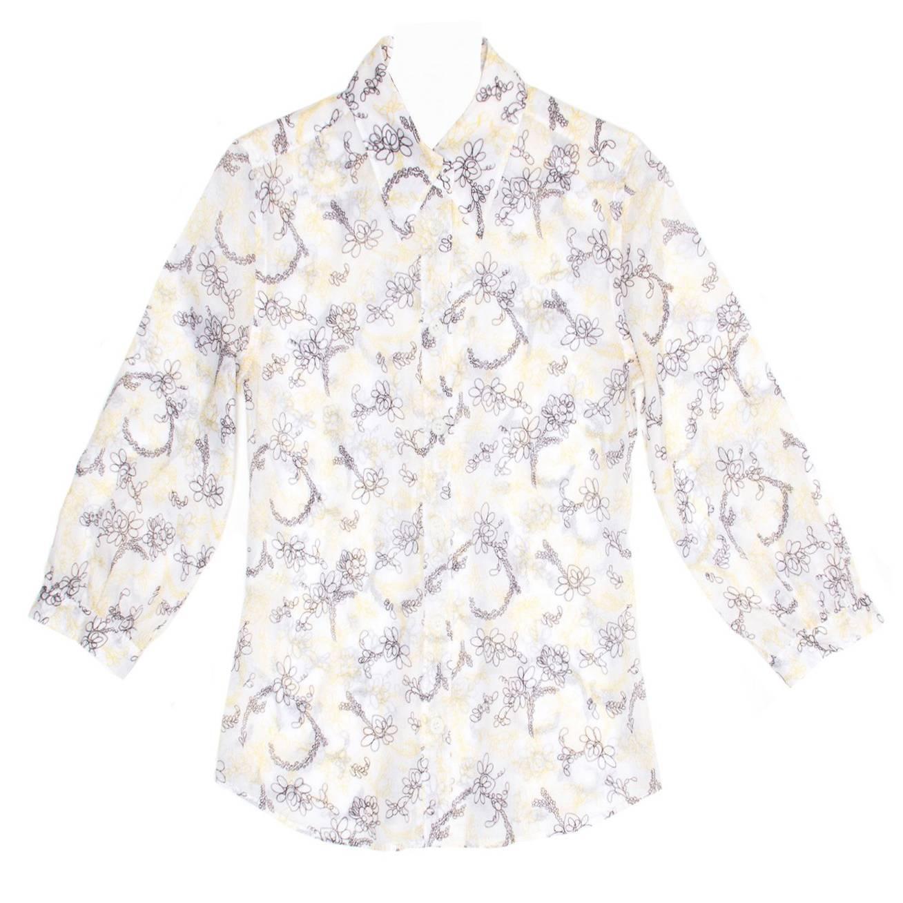 Prada White Yellow & Brown Floral Top For Sale