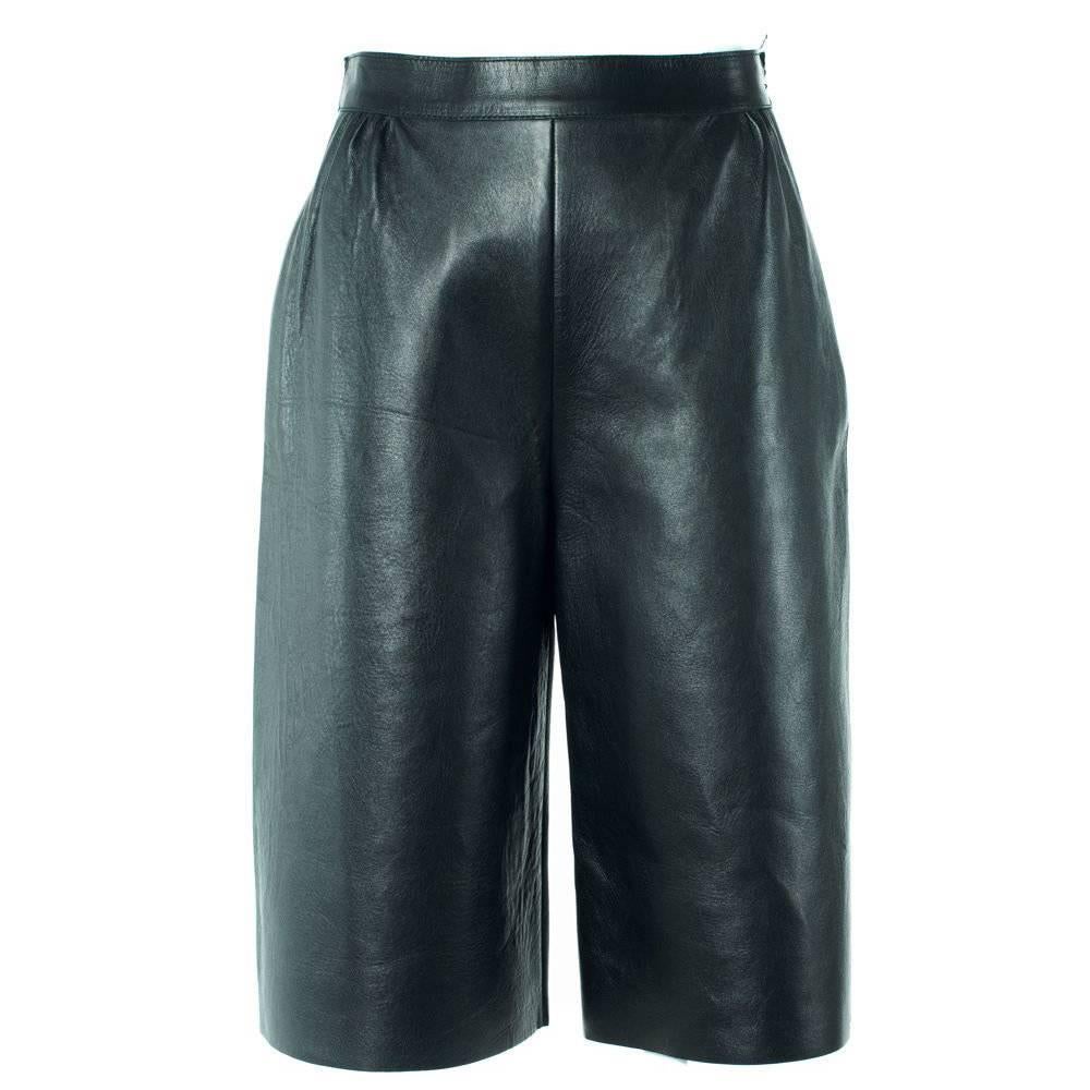Valentino Women's Black Leather Wide Leg Culottes  For Sale