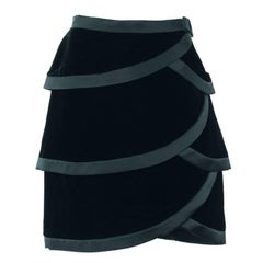 Valentino Women's Black Silk Trimmed Velvet Skirt 9