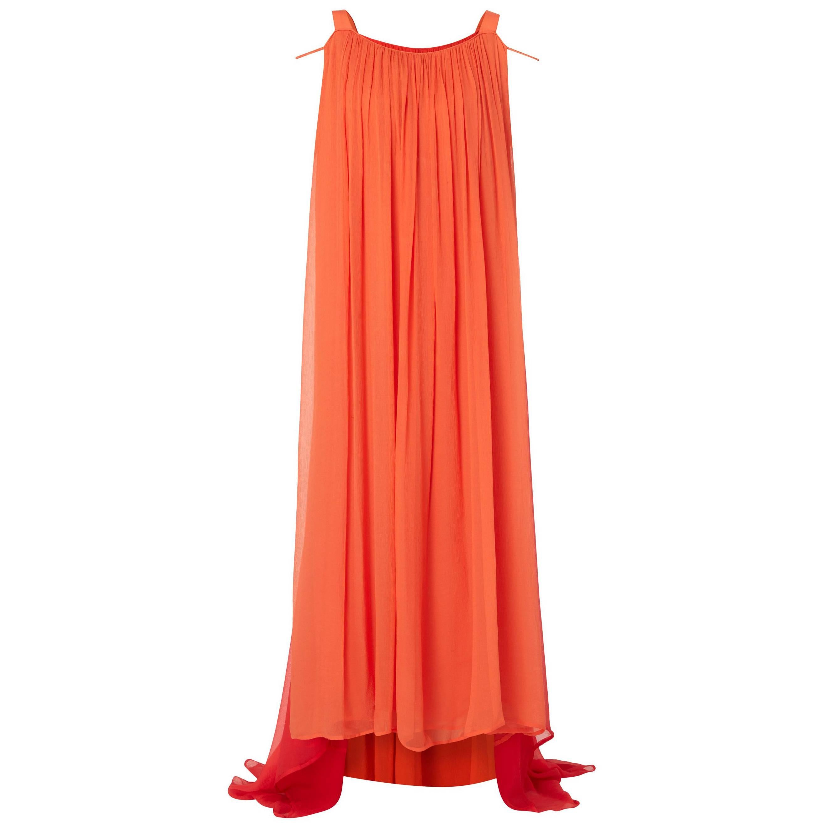 Yves Saint Laurent Haute couture orange & red dress, circa 1975 For Sale