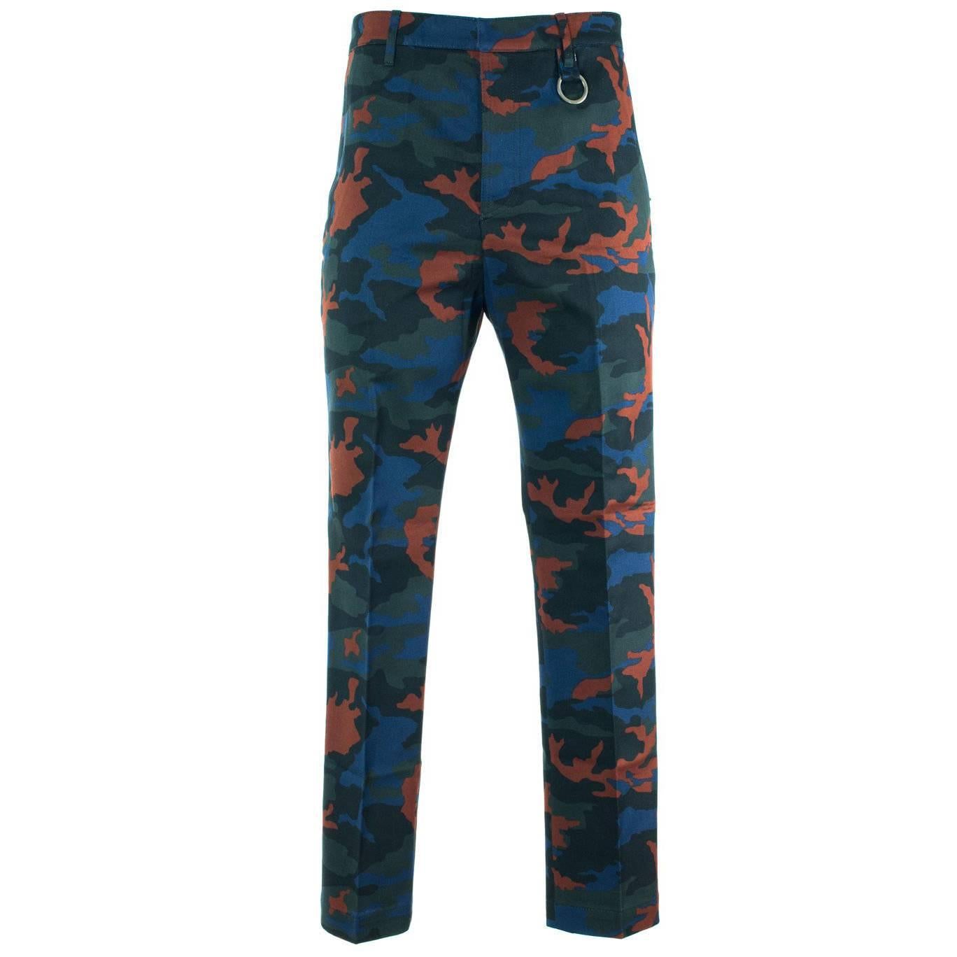 Givenchy Men's Blue & Orange Camouflage Corduroy Pants For Sale