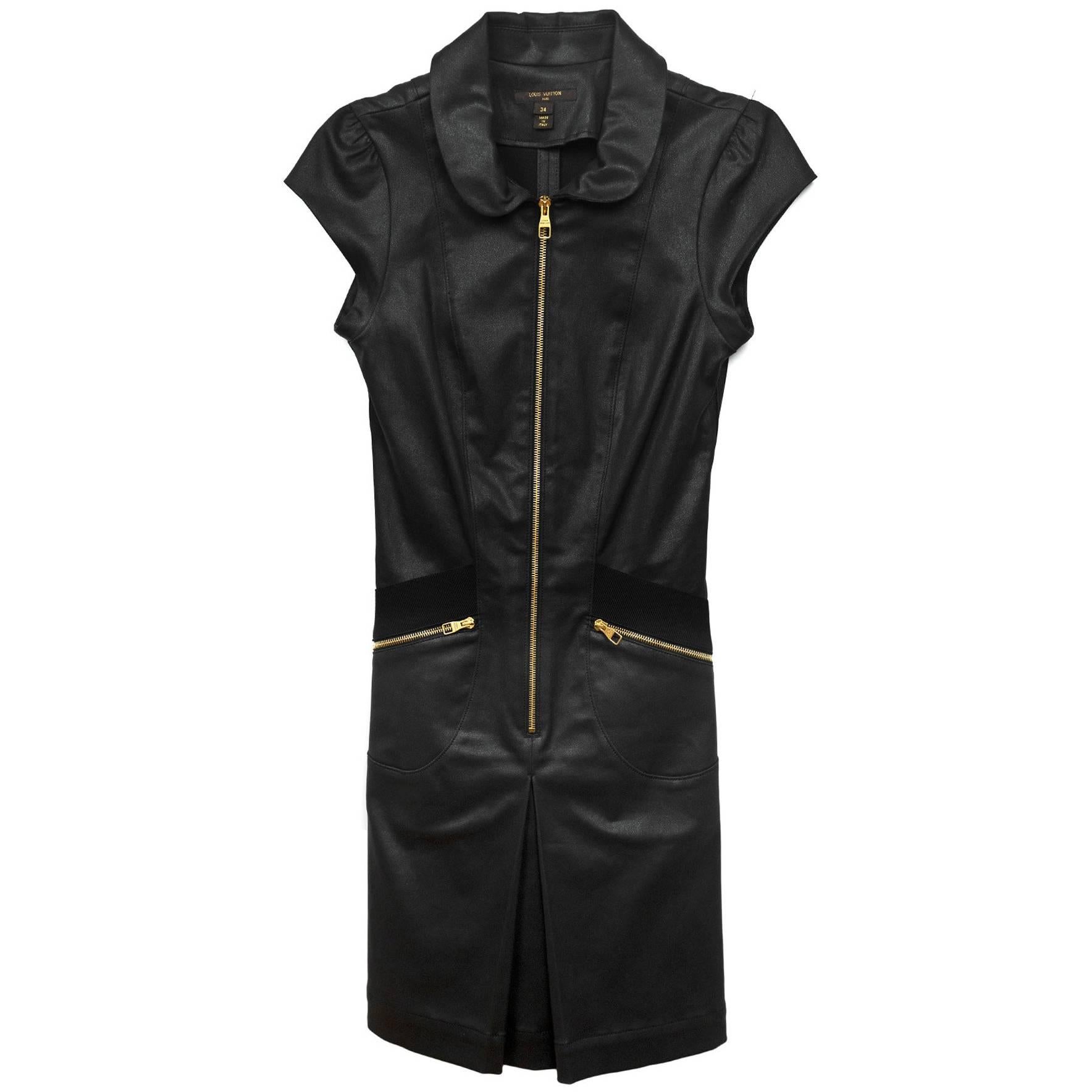 Louis Vuitton Black Cap Sleeve Cotton Dress Sz FR34