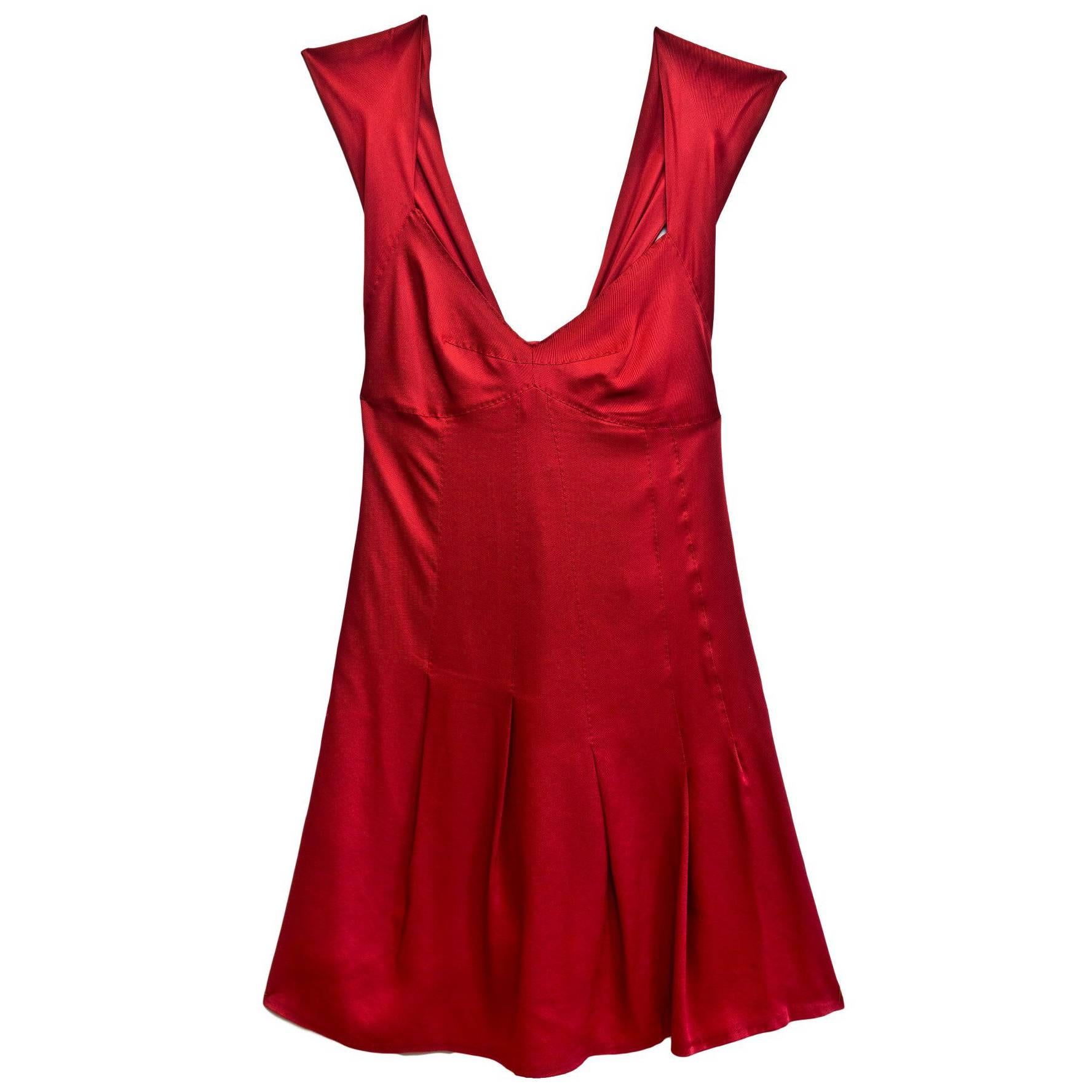 Moschino Brick Red Cocktail Dress w/ Bow Pleated Back Sz US4