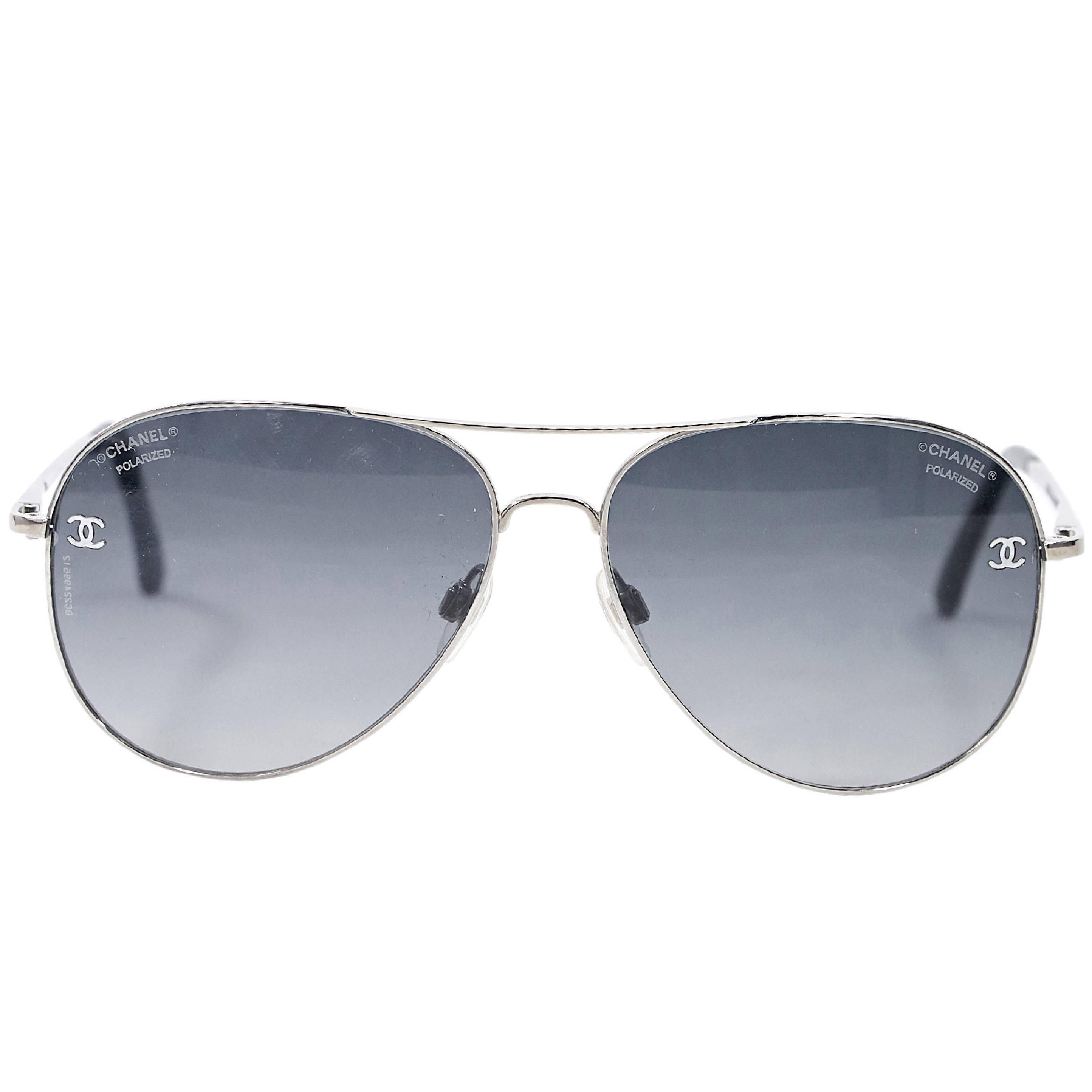 Silvertone Chanel Aviator Sunglasses