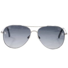Silvertone Chanel Aviator Sunglasses