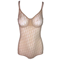 1990's Christian Dior Nude Sheer Mesh Monogram Bodysuit Top 34C