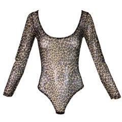 1990's Dolce & Gabbana Leopard Sheer Mesh Bodysuit Top