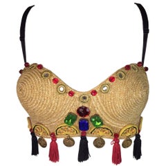 S/S 1992 Dolce & Gabbana 'La Dolce Vita' Pin-up Crystal Straw Tassel Bra Top