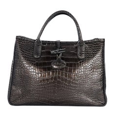 Bronze Longchamp Embossed Leather Tote Bag