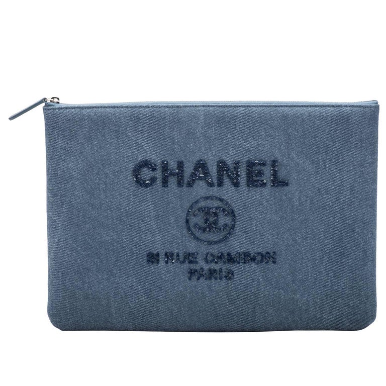 New Chanel Denim Sequins Large Clutch Bag at 1stDibs chanel denim
