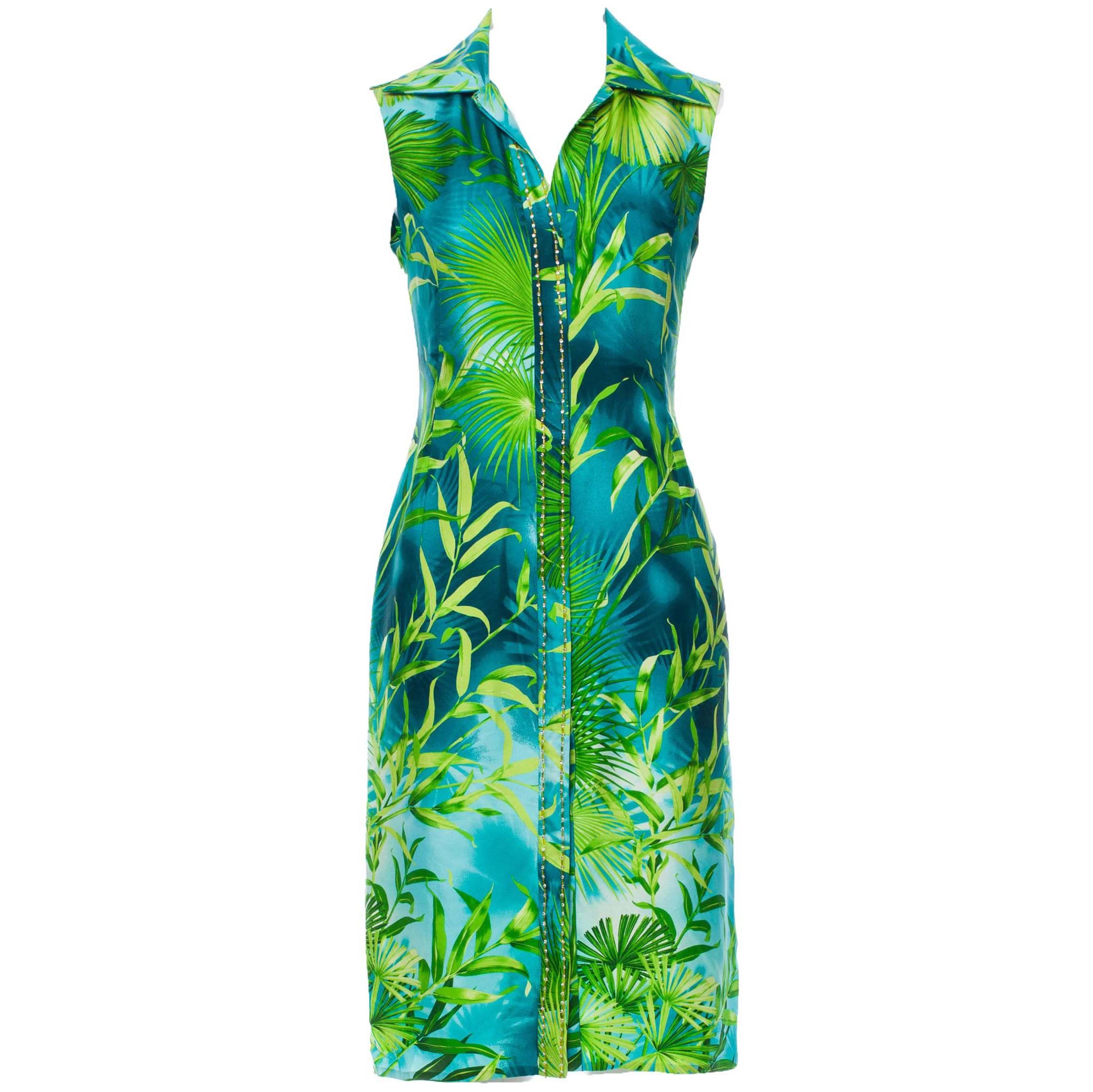 Iconic Gianni Versace Couture S/S 2000 Jungle Print Silk Embellished Dress It.38