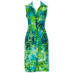 Vintage Iconic Gianni Versace Couture S/S 2000 Jungle Print Silk Embellished Dress It.38