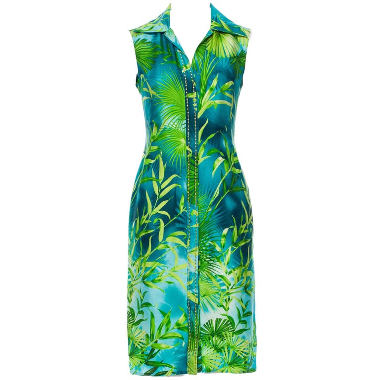 Iconic Gianni Versace Couture S/S 2000 Jungle Print Silk Embellished ...