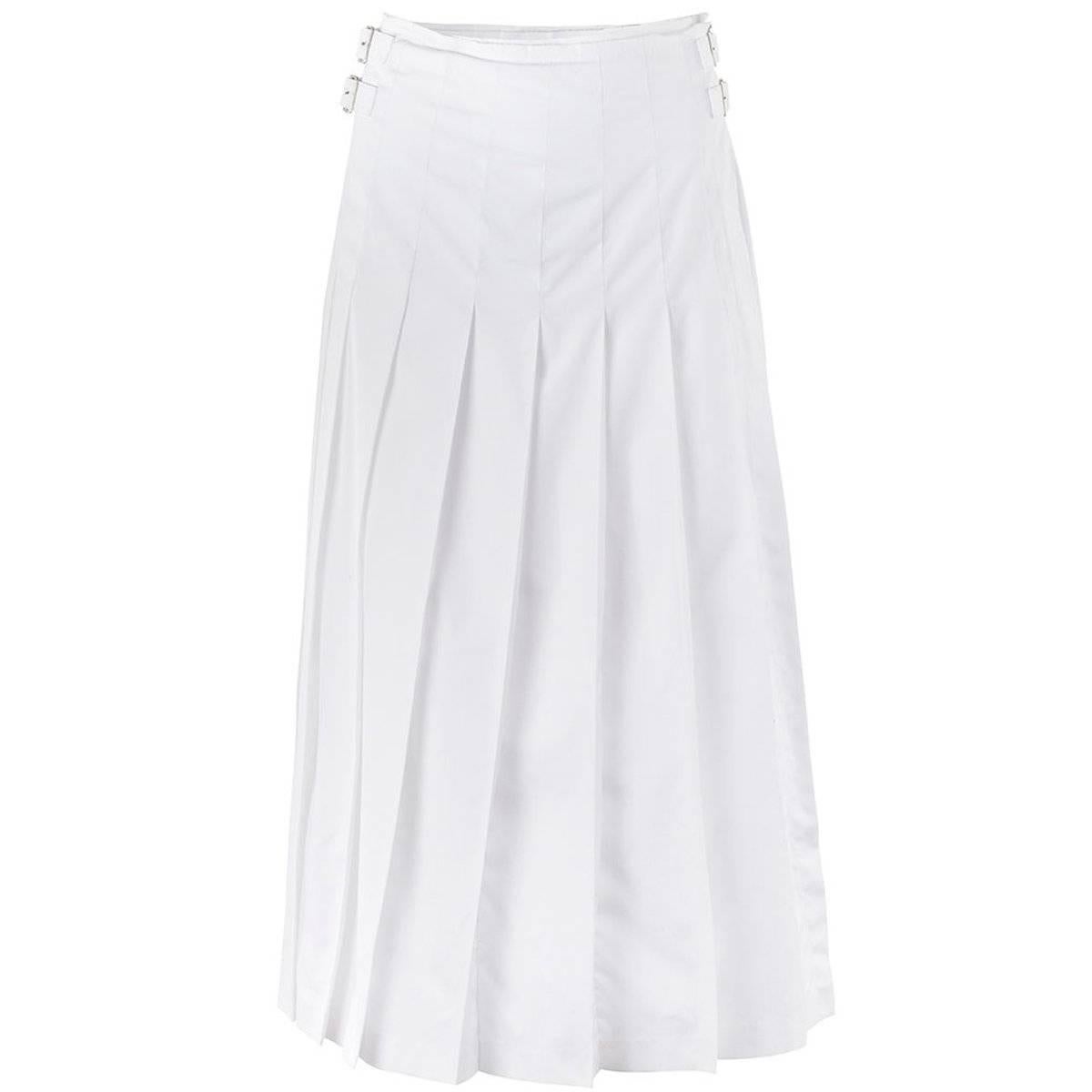 TAO by COMME DES GARÇONS White Pleated Side Buckle Midi Skirt