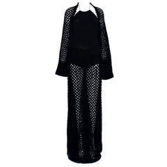 Chanel Black Crochet Knit Pants Jacket Swimsuit Bodysuit Ensemble Set