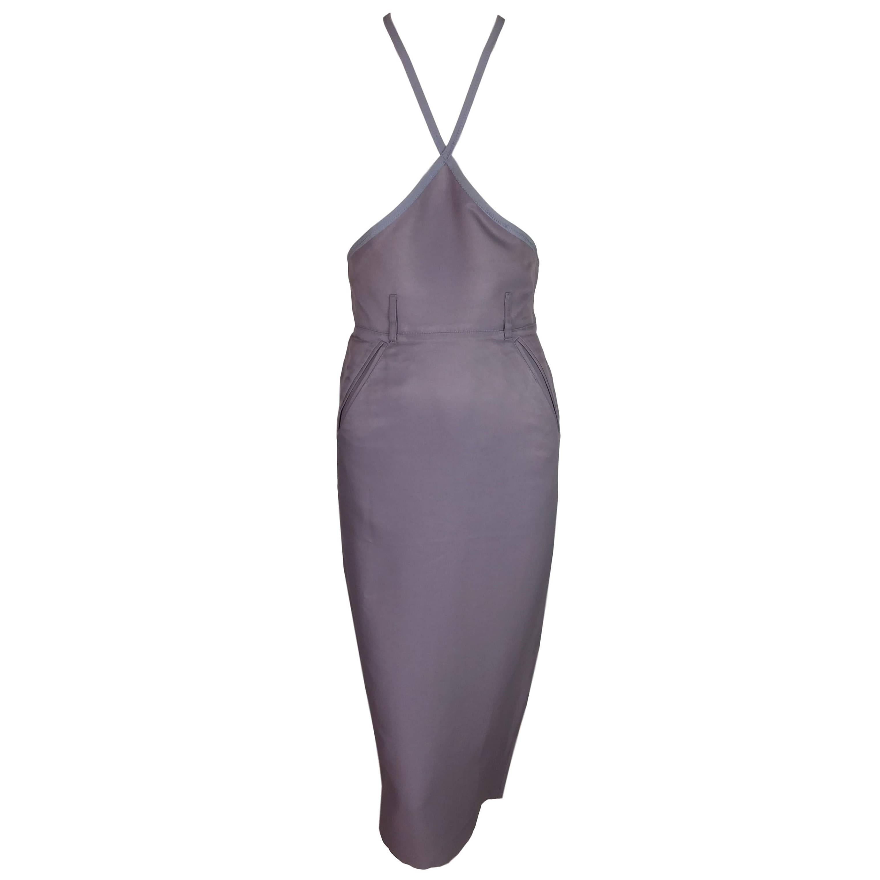 Jean Paul Gaultier Exposed Chest Suspender Purple Wiggle Dress, c1992