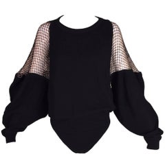 Unworn 1990's Jean Paul Gaultier Nude & Black Sheer Fishnet Mesh Baggy Bodysuit