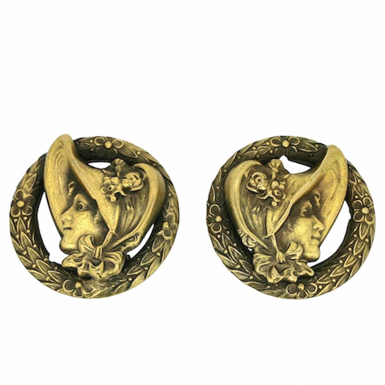 Joseff of Hollywood 1940s Victorian Lady Design Vintage Earrings For Sale