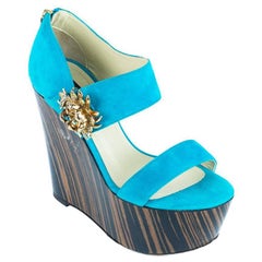 Roberto Cavalli Women's Sandals Suede Turquoise Wedges 11