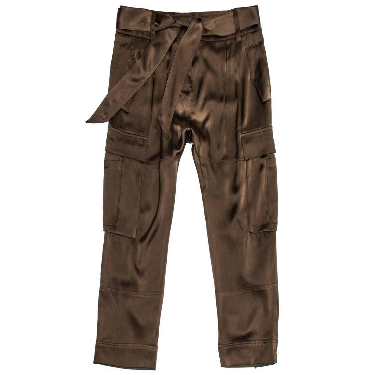 Roberto Cavalli Chocolate Brown Silk Gaucho Pants